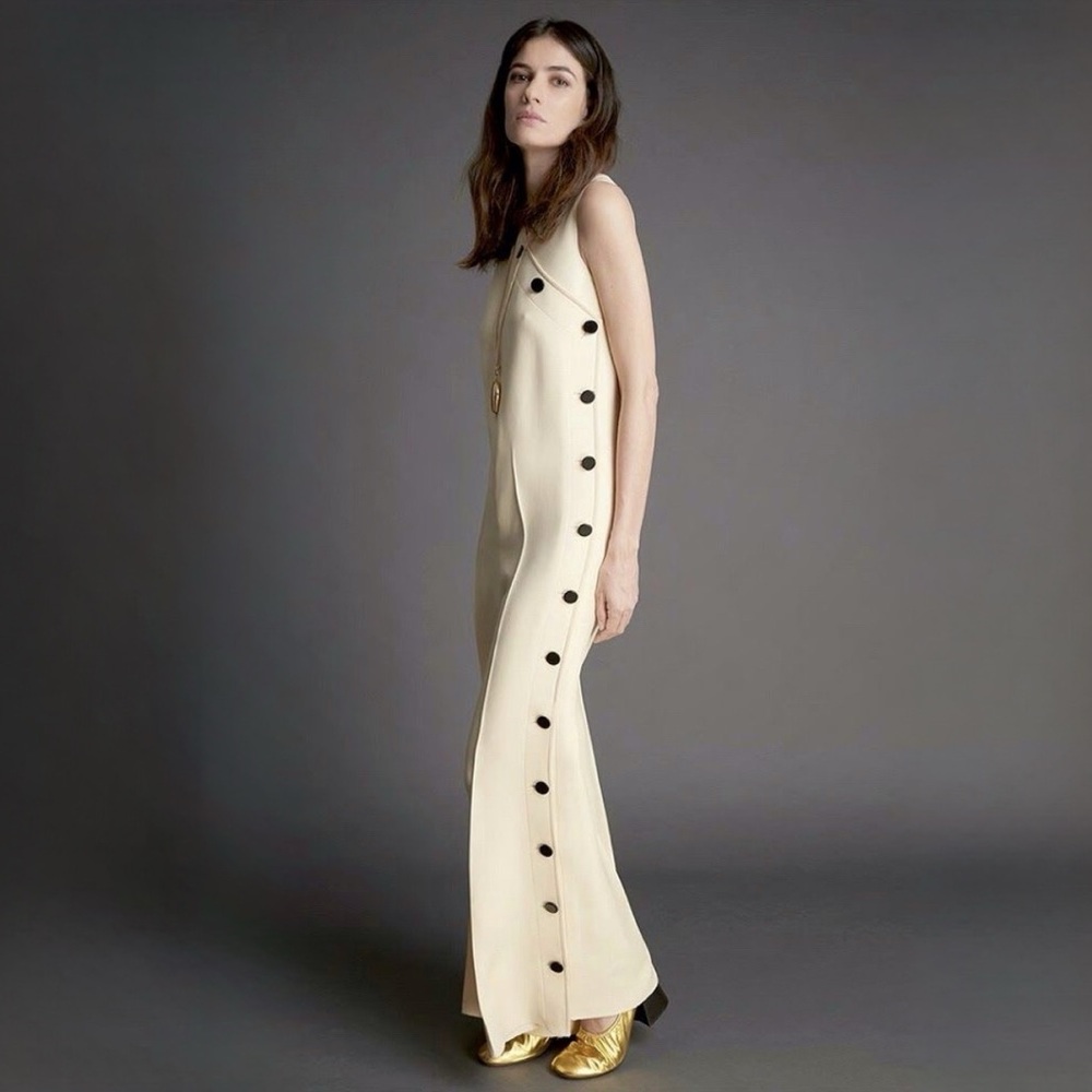 CÉLINE WOOL & SILK OFF WHITE IVORY SLEEVELESS JUMPSUIT SIZE 34 BY PHOEBE PHILO